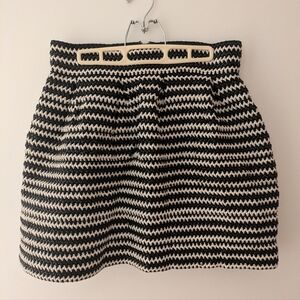Faux-Leather Black and White Patterned Mini Skirt